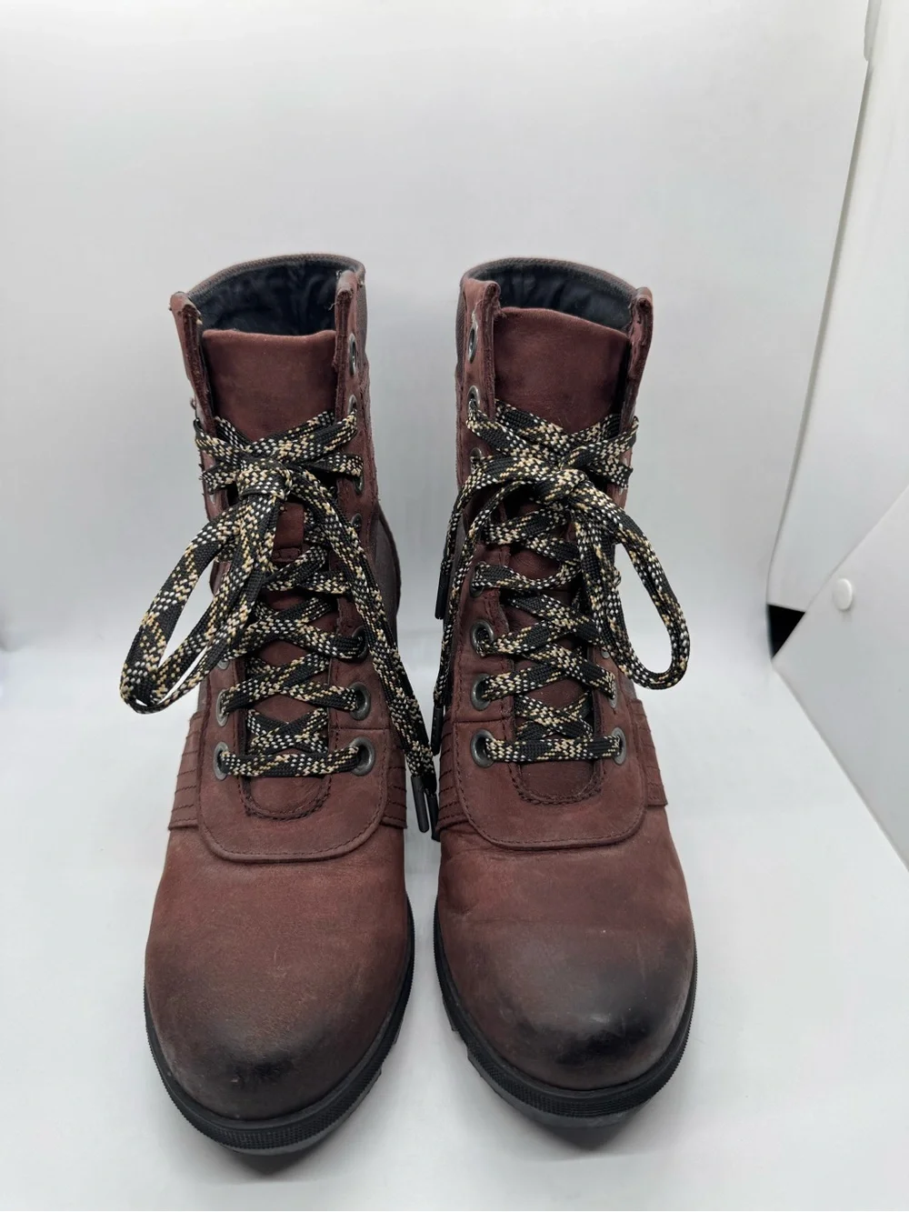 Sorel Women's Lexie Wedge Leather Boots NL3046-908 Cattail Brown Burgundy Sz 7.5